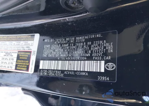 2009 Toyota Camry Le from USA, damaged, VIN 4T1BE46K99U283994